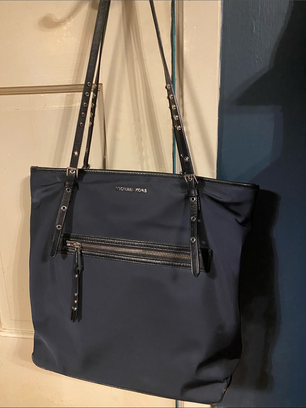 Michael Kors Navy Tote Bag with Studded Straps